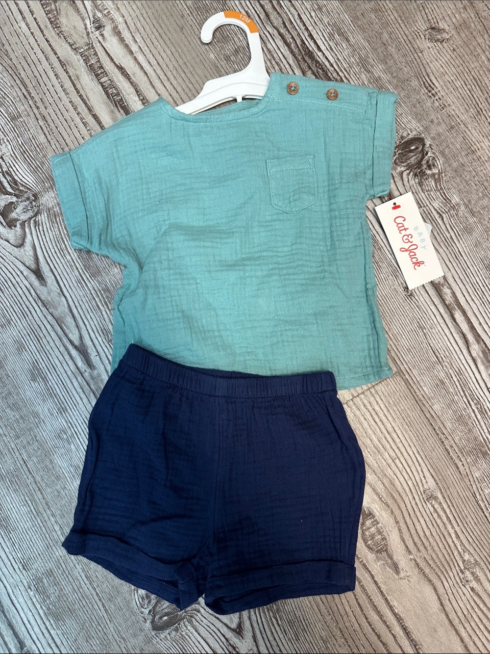 Cat & Jack Teal Short-Sleeve Top with Navy Shorts Set